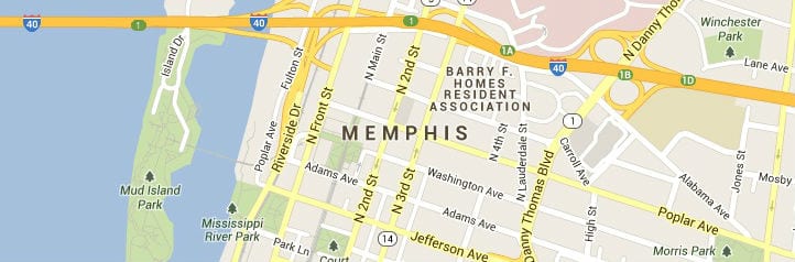 Memphis Tennessee Map of Answering Service Coverage Area